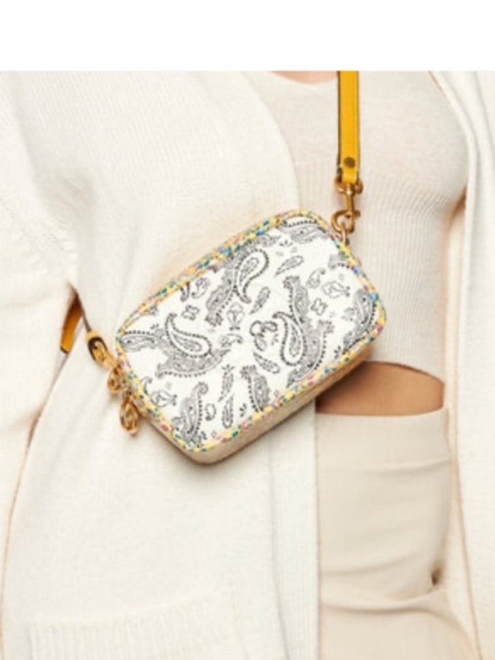 Tory Burch Perry Bombe Mini Crossbody Mixed Print Leather Bag Medallion Floral